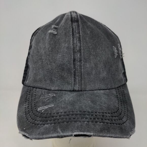 Unbranded Women's Strapback Mesh Back Hat Gray Adjustable Blank Ponytail Hole - Picture 2 of 7